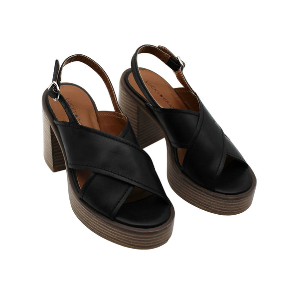 Lucky Brand Women's Delmie Slingback Stacked Platform Sandals - Black