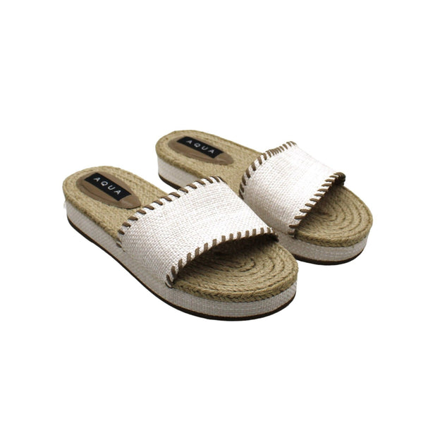 Aqua Womens Leather Slip on Slide Sandals
