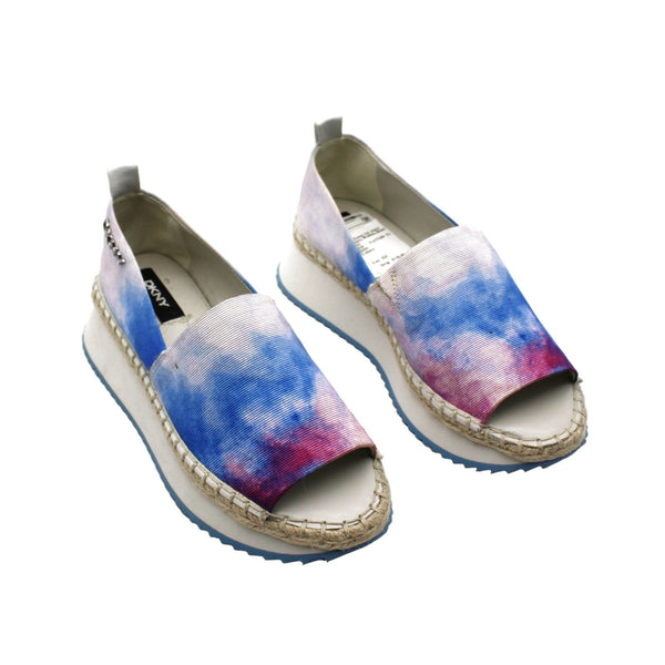 Dkny Womens Blue Tie Dye Treaded Orza Open Toe Wedge Slip on Espadrille Shoes