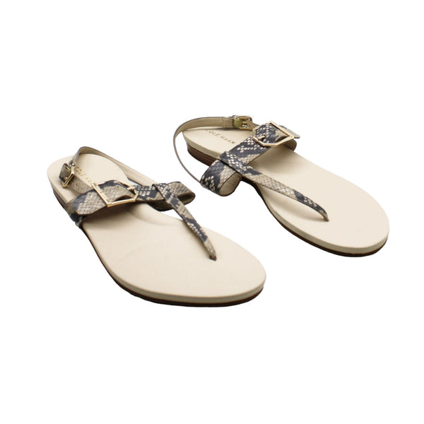 Cole Haan Womens Beige Snakeskin Slip-Resistant T-Strap leather sandals