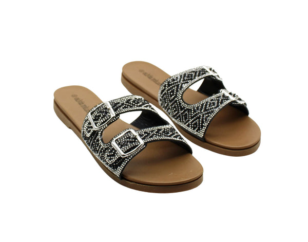 Olivia Miller Kayla Womens Rhinestone Slip on Slide Sandal