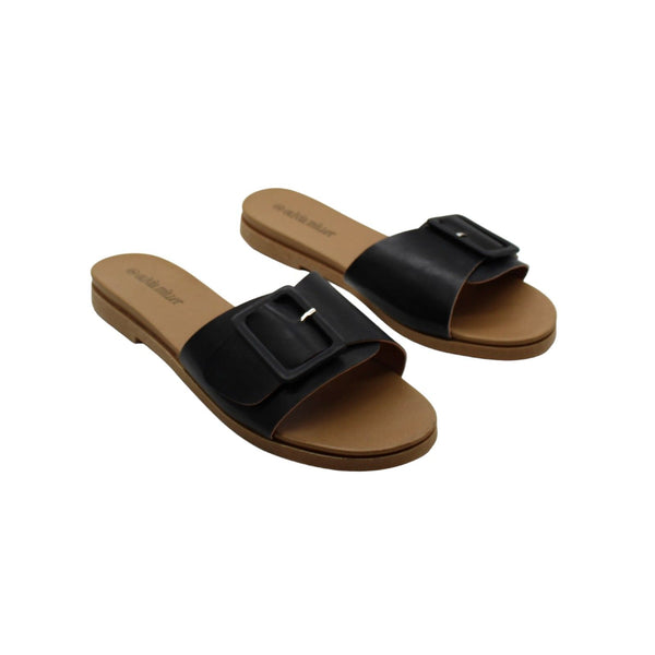 Womens Faux Leather Slip on Flat Sandals