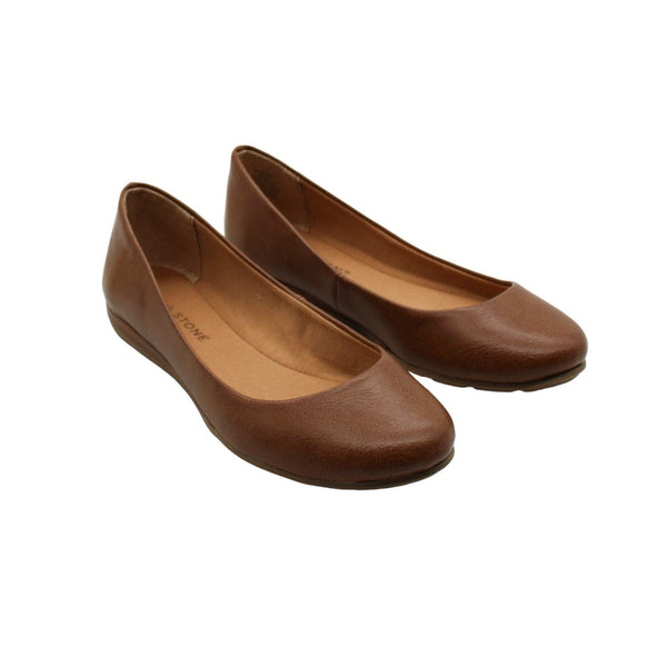 Sun + Stone Womens Brown Comfort Breathable Slip Resistant Eliana Round Toe Slip on Ballet Flats
