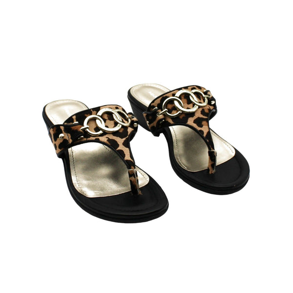 Marc Fisher Womens Arianna Leather Thong Wedge Sandals Black