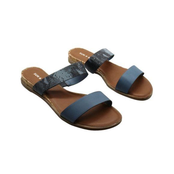 Sun + Stone Womens Easten Faux Leather Embossed Slide Sandals