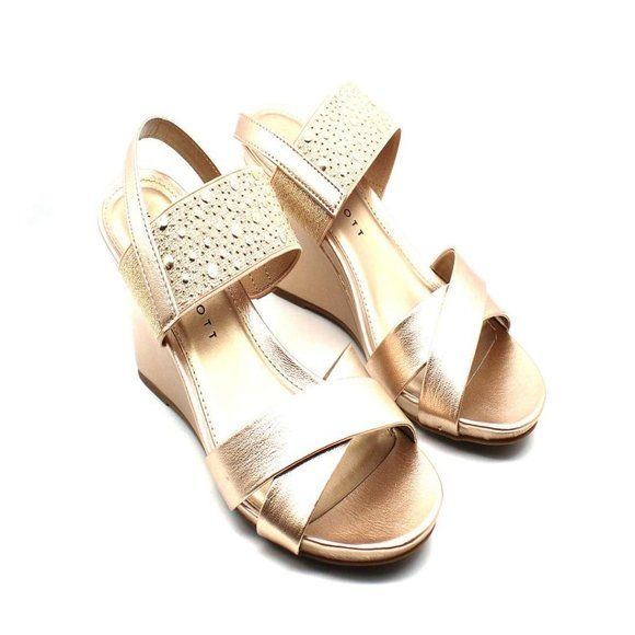 Karen Scott Womens Pink Metallic Rhinestone Stretch Parrisa Round Toe Wedge Slip