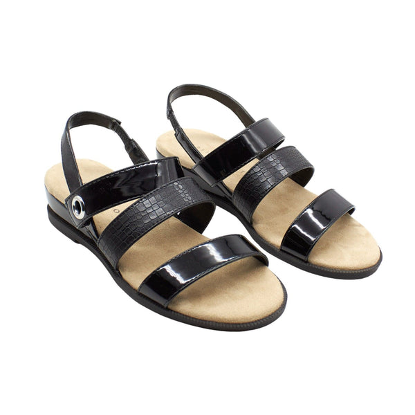 Karen Scott Womens Black Hardware Detail Cushioned Xeena Round Toe Wedge Slip on Slingback Sandals